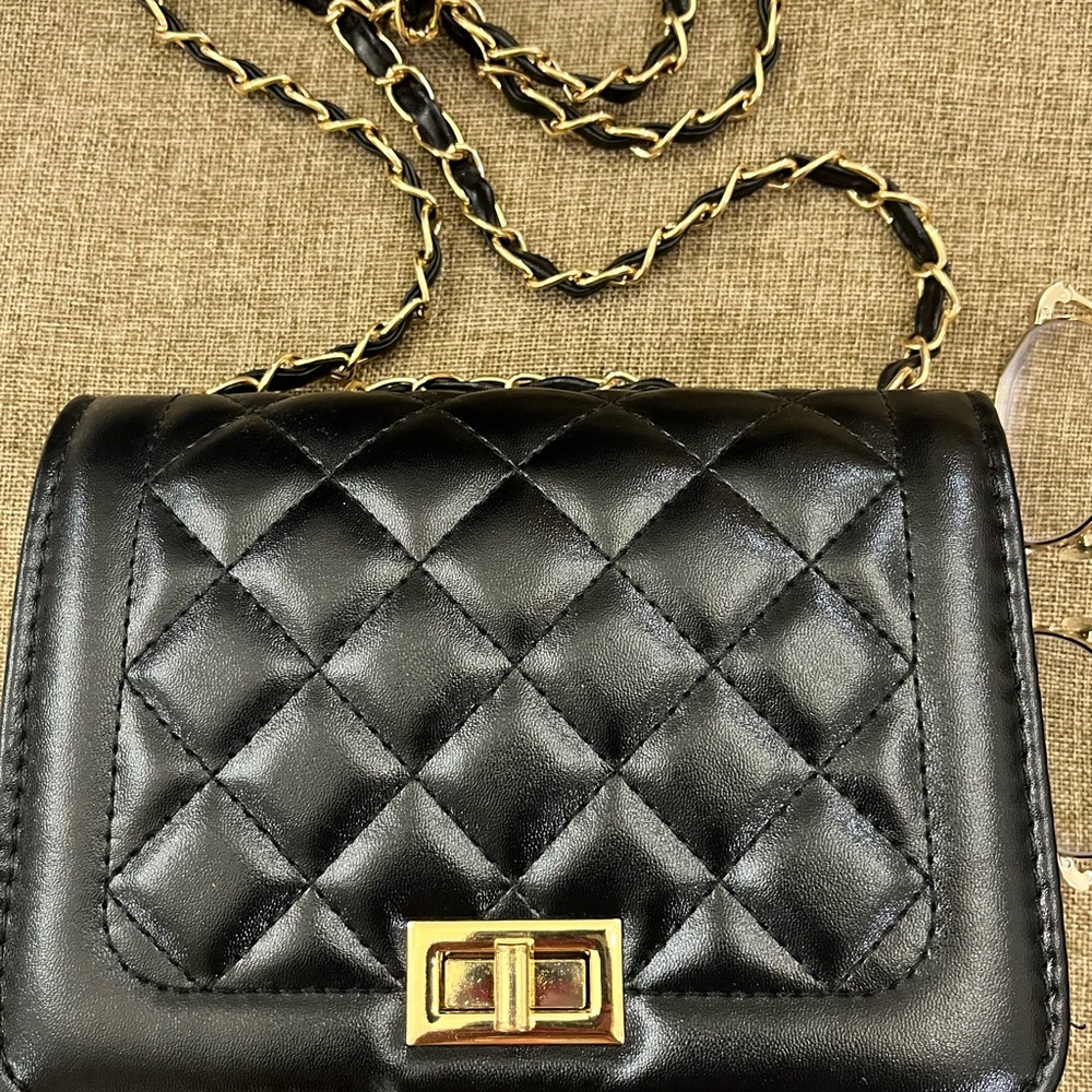 Black Quilted Faux Leather Chain Bag